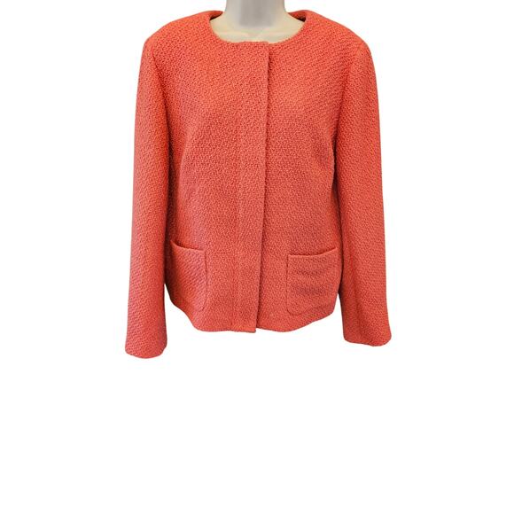 Talbots size 16 pink tweed lined zip up blazer warm wool blend career business - Picture 1 of 8